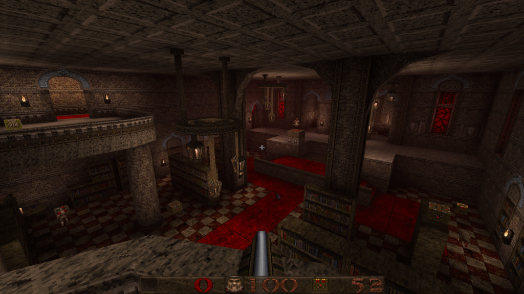 A quake map set in a library