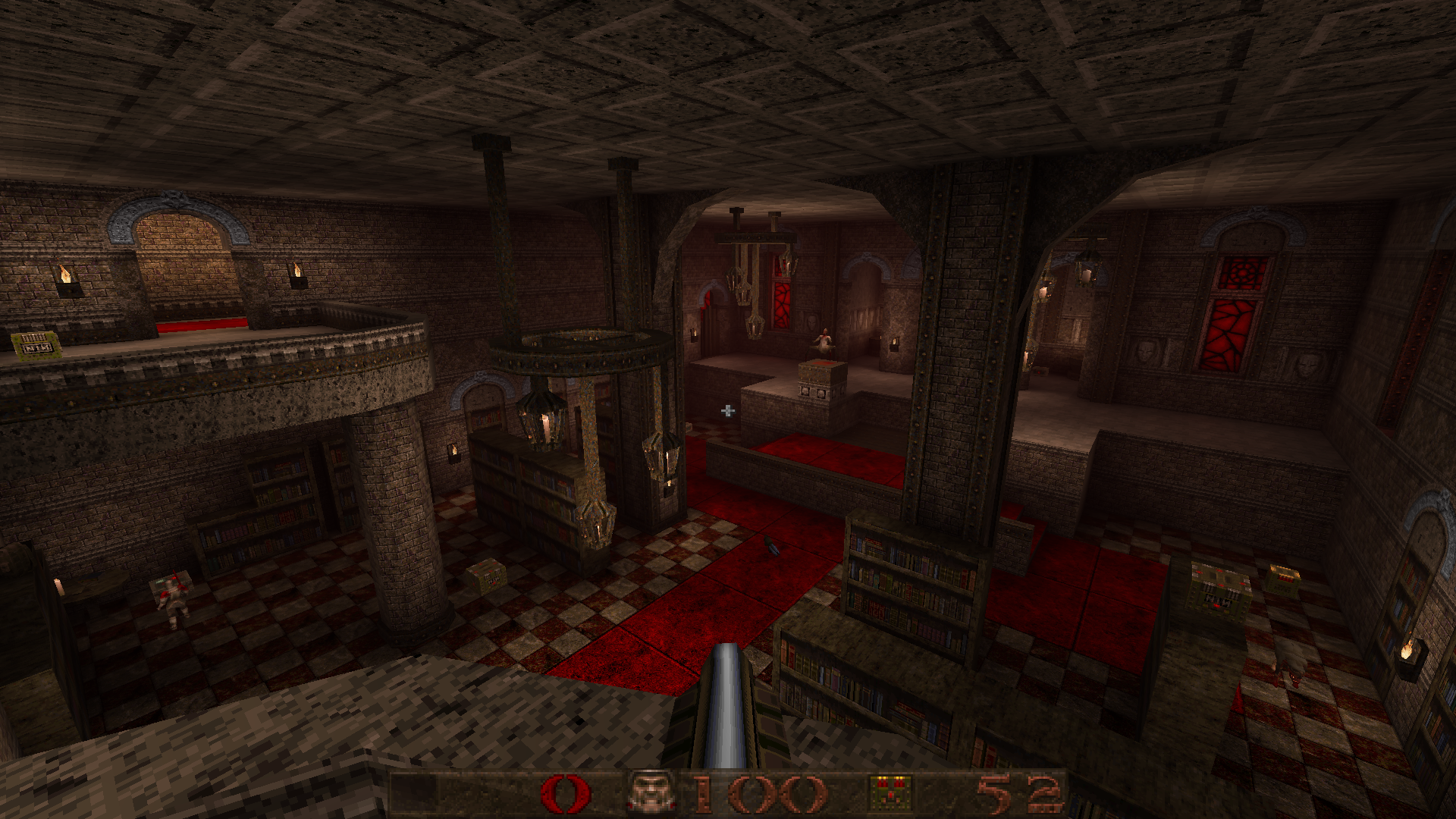 A quake map set in a library